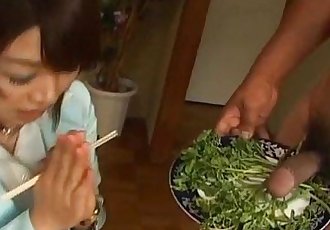Mitsu Anno gets cock deepthroat and cum in mouth in food fetish - 11 min