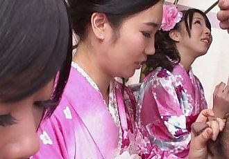 Three geishas sucking on one lonely cock - 8 min HD+