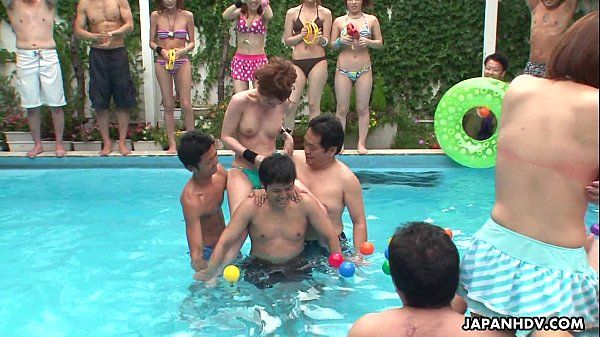 Skinny ass Asian sluts are having fun by the pool HD