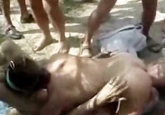 Hot lesbians having fun with strangers at nude beach. - 2 min
