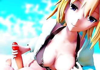 3D MMD Swimsuit Jeanne Gives You a Handjob & Takes Your Cock Up Her Ass