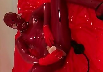 Latex teen solo plays with ass and pussy, butt plug inflatable toys