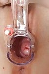 European babe masturbating her tight pussy in gyno doctor cabinet