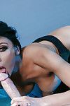 Brunette chick Audrey Bitoni dripping cum off face after giving blowjob