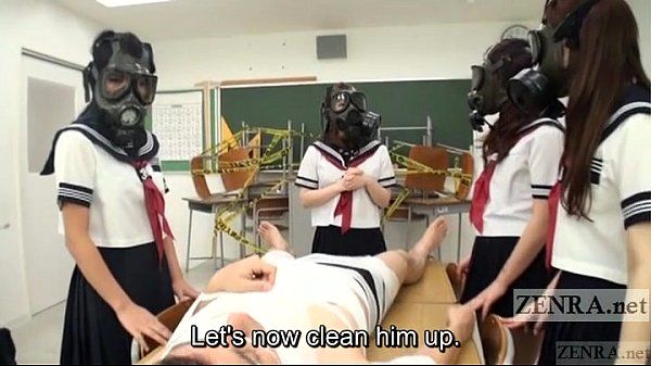 Cfnm gas maschera giapponese studentesse ispezione Sottotitolato