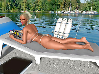 Blonde D Babe Mit riesige Natürliche Titten Sonnenbädern auf Meer yacht - Teil 291