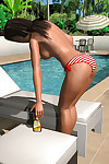 Topless 3d girl grows a huge rack by the pool - part 422