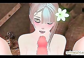 3D shemale hentai gets oralsex and facial cum