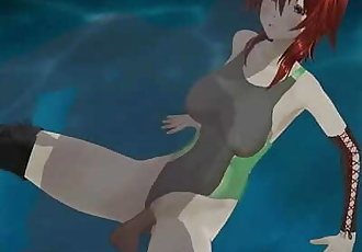3D hentai red hair girl rides