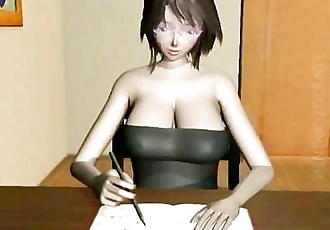 Geeky 3D hentai babe slurps hot cum