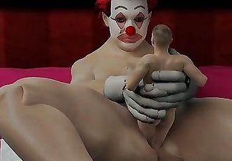 Miniature 3D cartoon hunk getting his tight ass fucked by a clown
