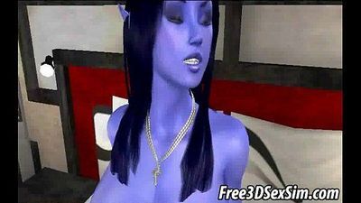 Foxy 3d Dessin animé avatar alien arriver baisée Dur 4 min