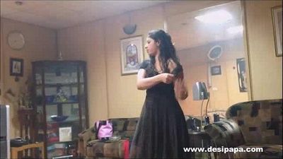 indian wife in bedroom dancing for hubby to tease him to make his mood for sex - 1 min 1 sec